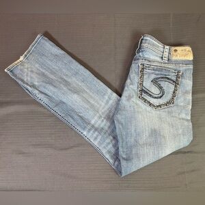 Silver Jeans Suki Mid Baby Boot 30x31 Light Wash Stretch Denim Women’s